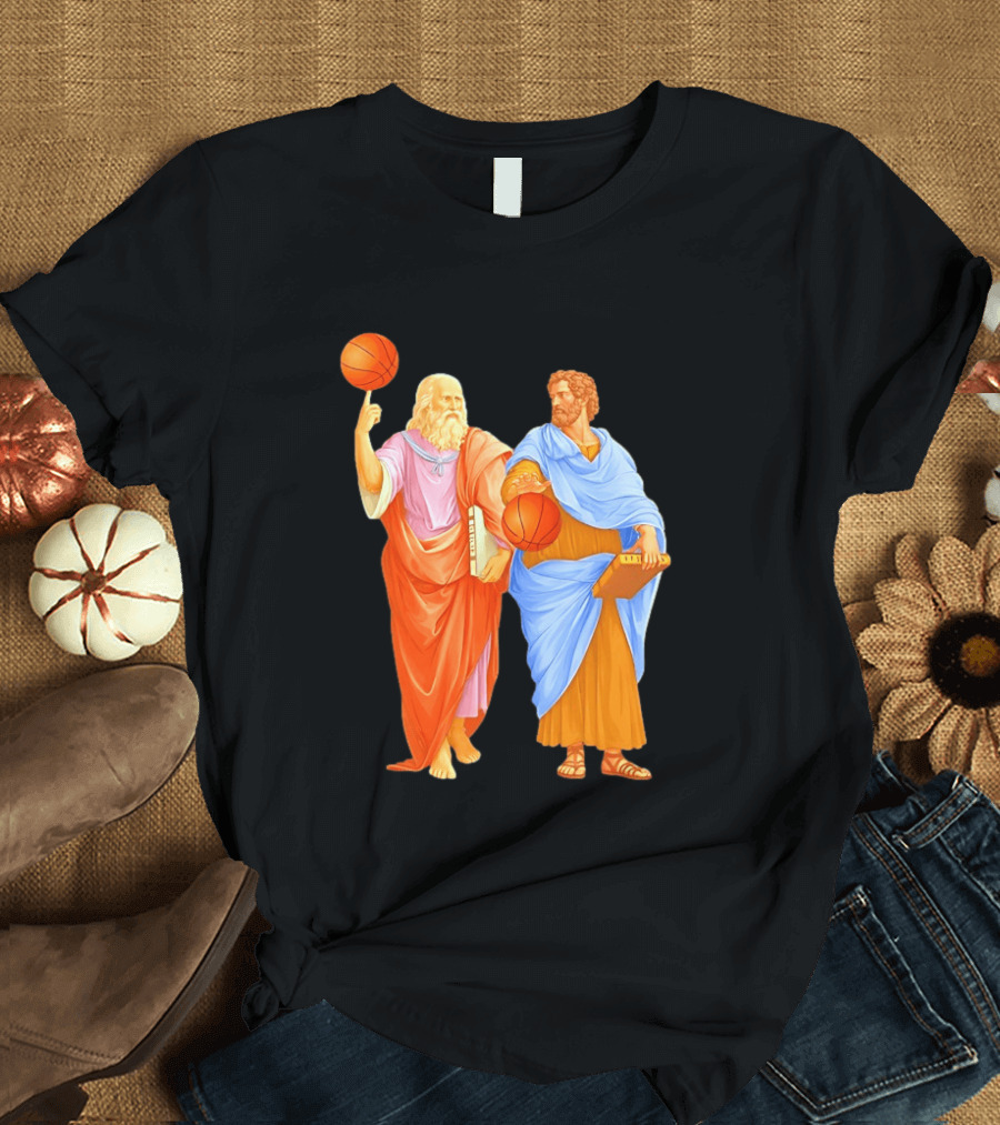 Plato Spinning Basketball Aristotle Playing Basketball In Ancient Greek Philosophy Duel T-Shirt
