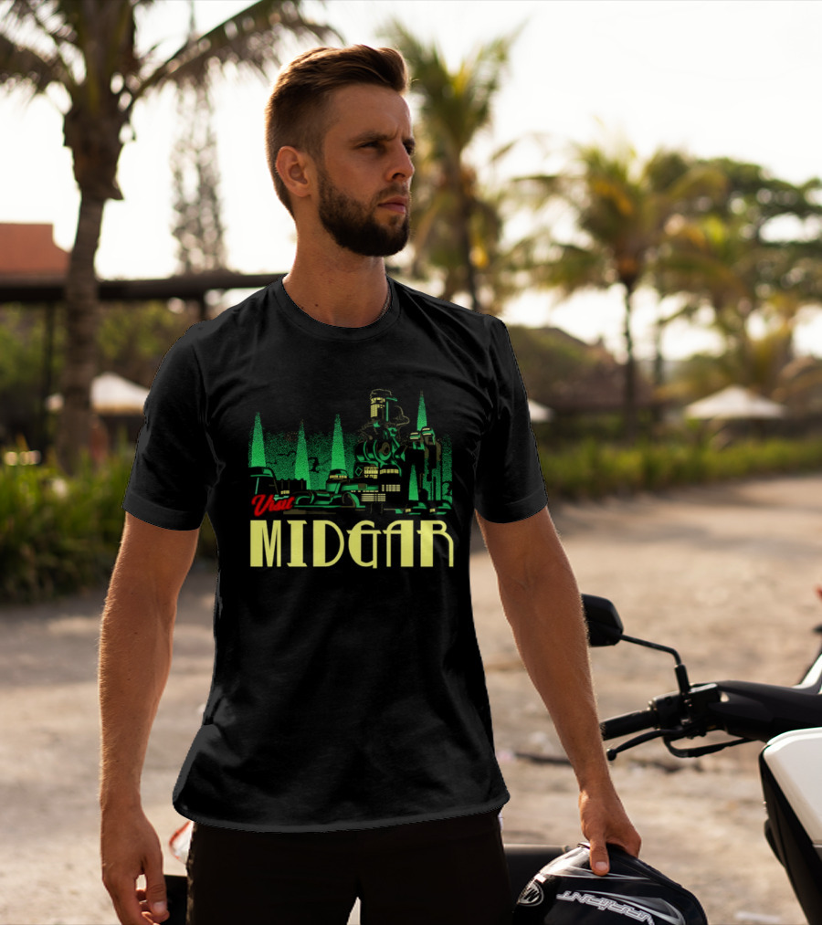 Visit Midgar Final Fantasy VII Cloud Strife Iconic Cityscape T-Shirt