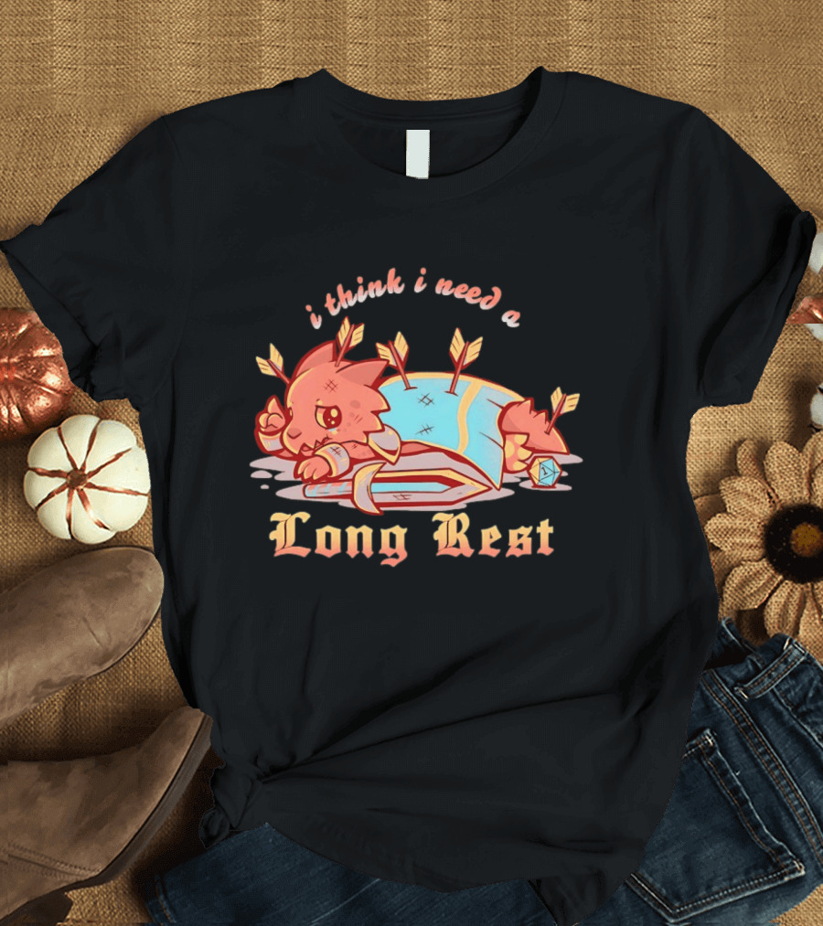 I Think I Need A Long Rest Warrior Cat Lying With Arrows DnD T-Shirt