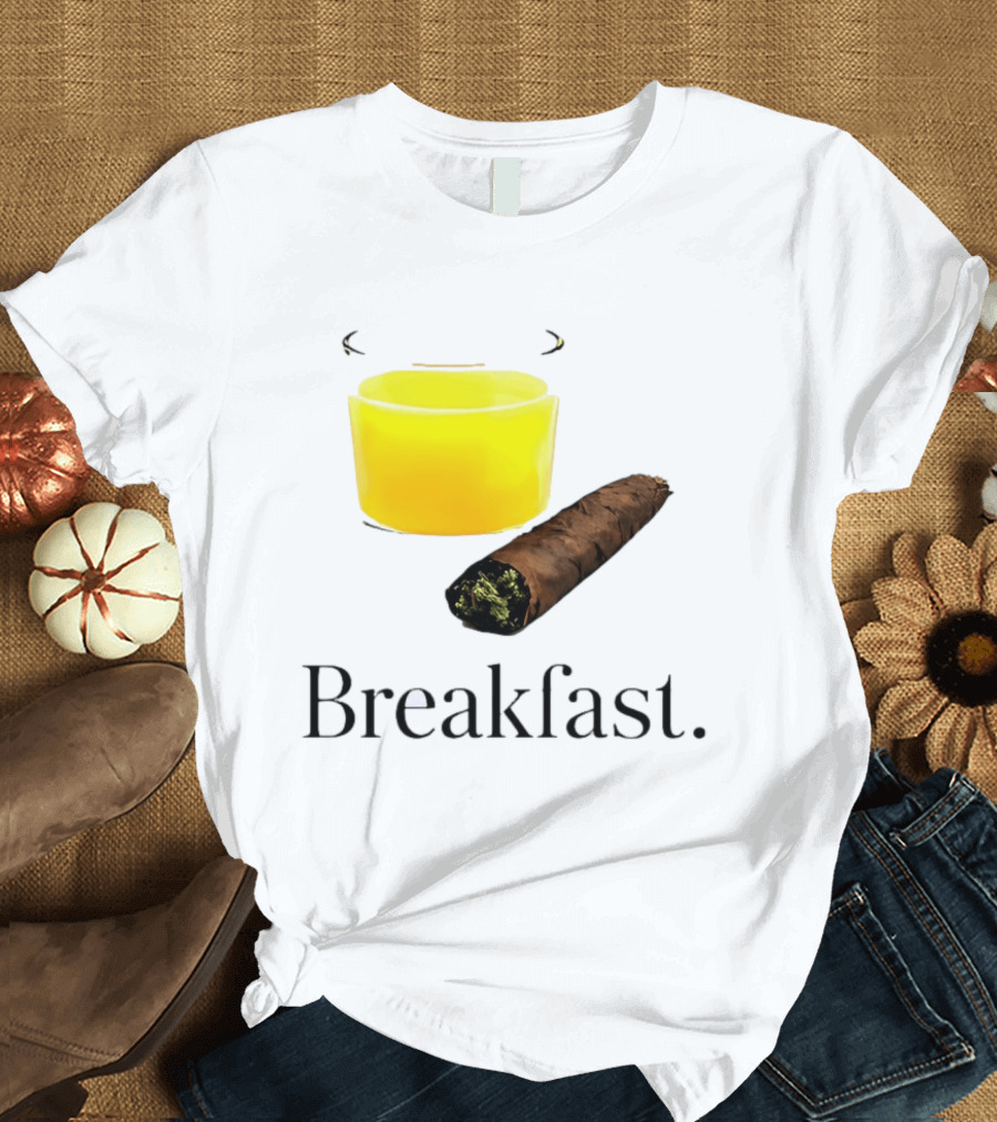 Breakfast Juice And Blunt Retro Humor With Glass And Cigar T-Shirt