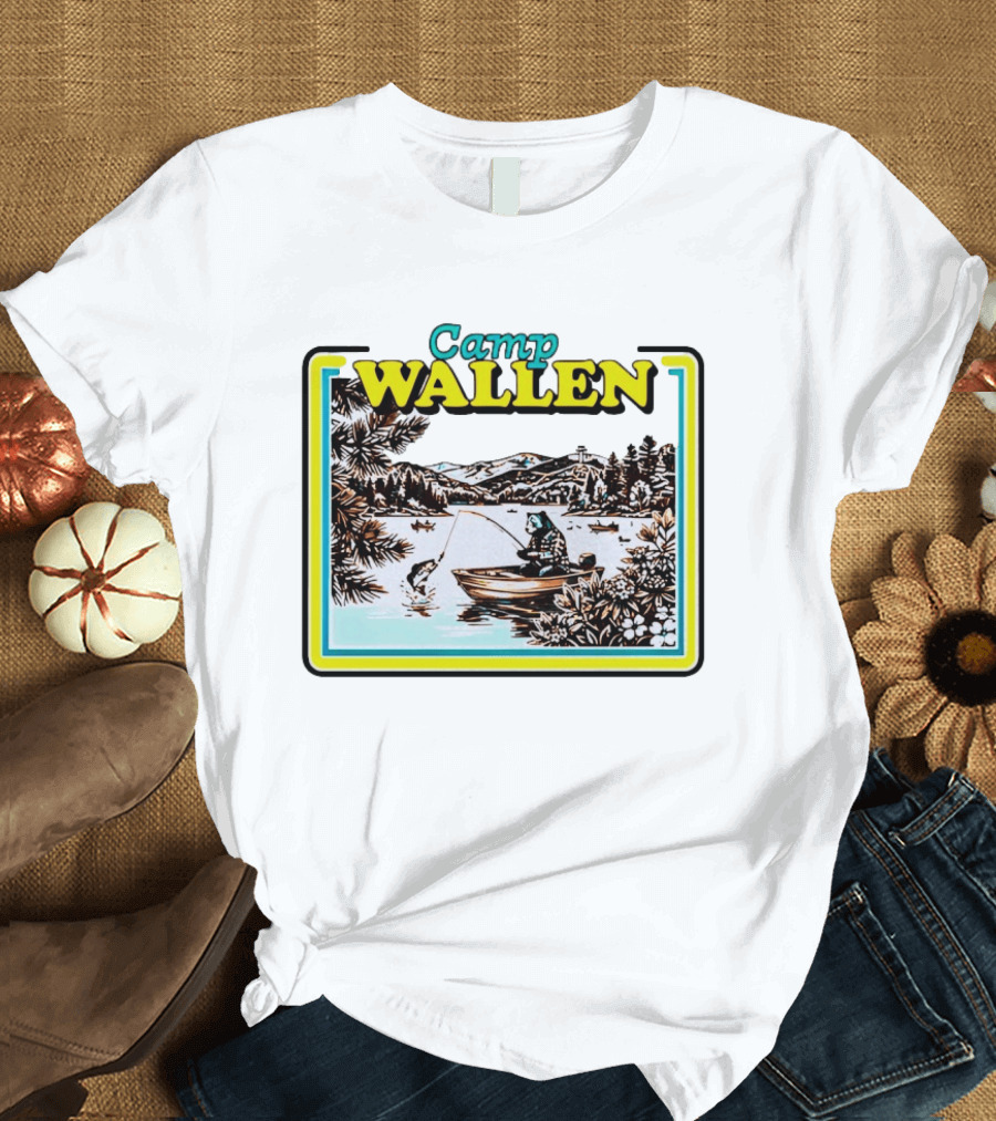 Camp Wallen Bear Fishing In Lake And Mountains Scene T-Shirt