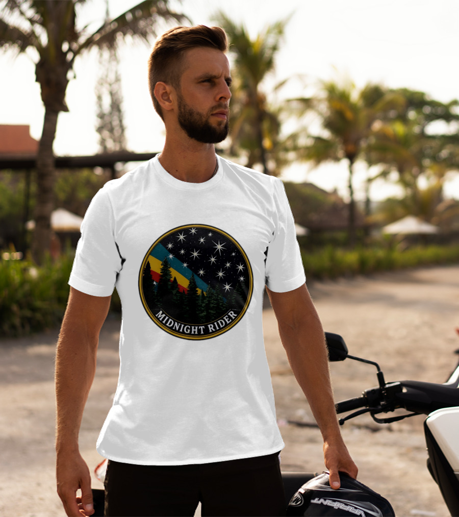 Midnight Rider Starry Night Pine Forest Retro Spectrum T-Shirt