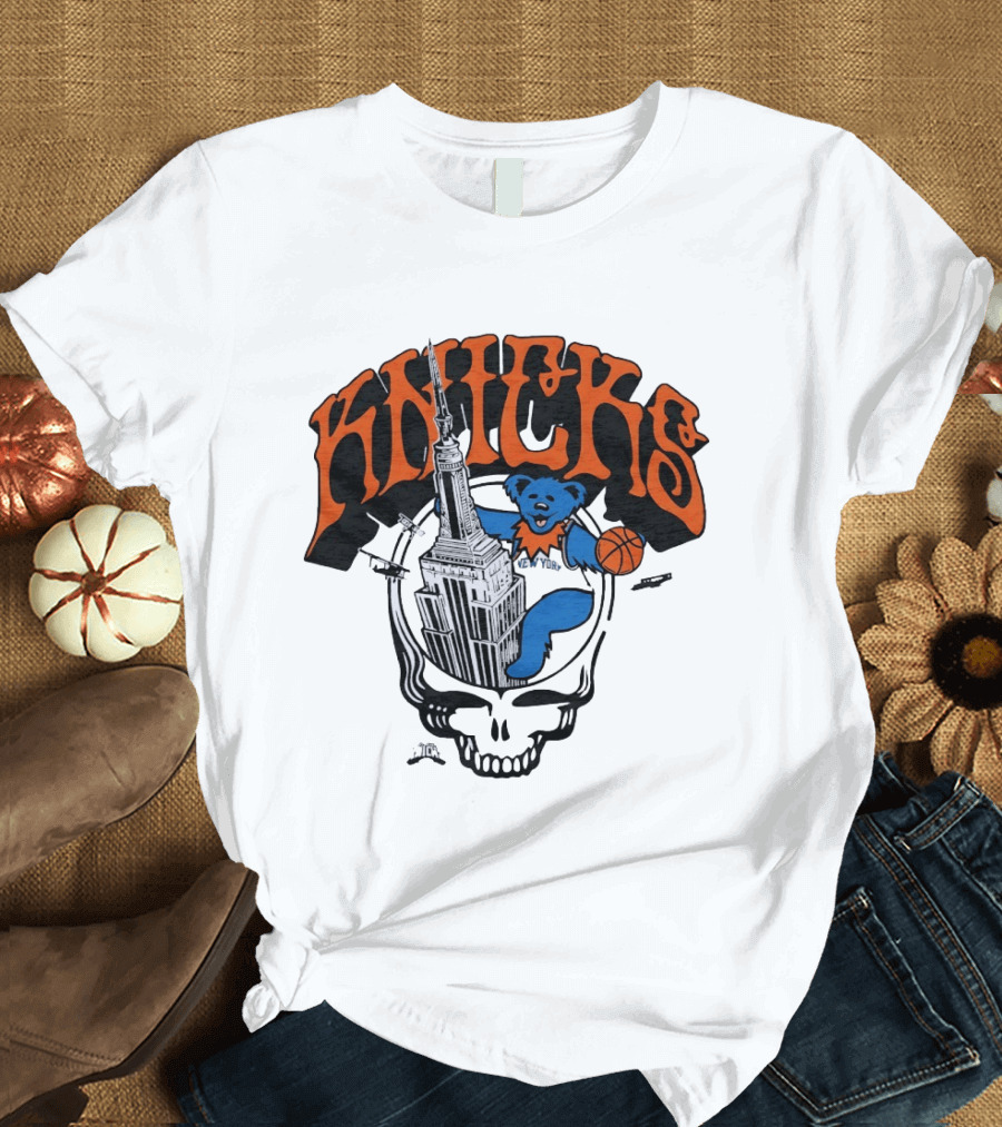 Knicks Grateful Dead Dancing Bear Empire State Building Skulls Basketball T-Shirt