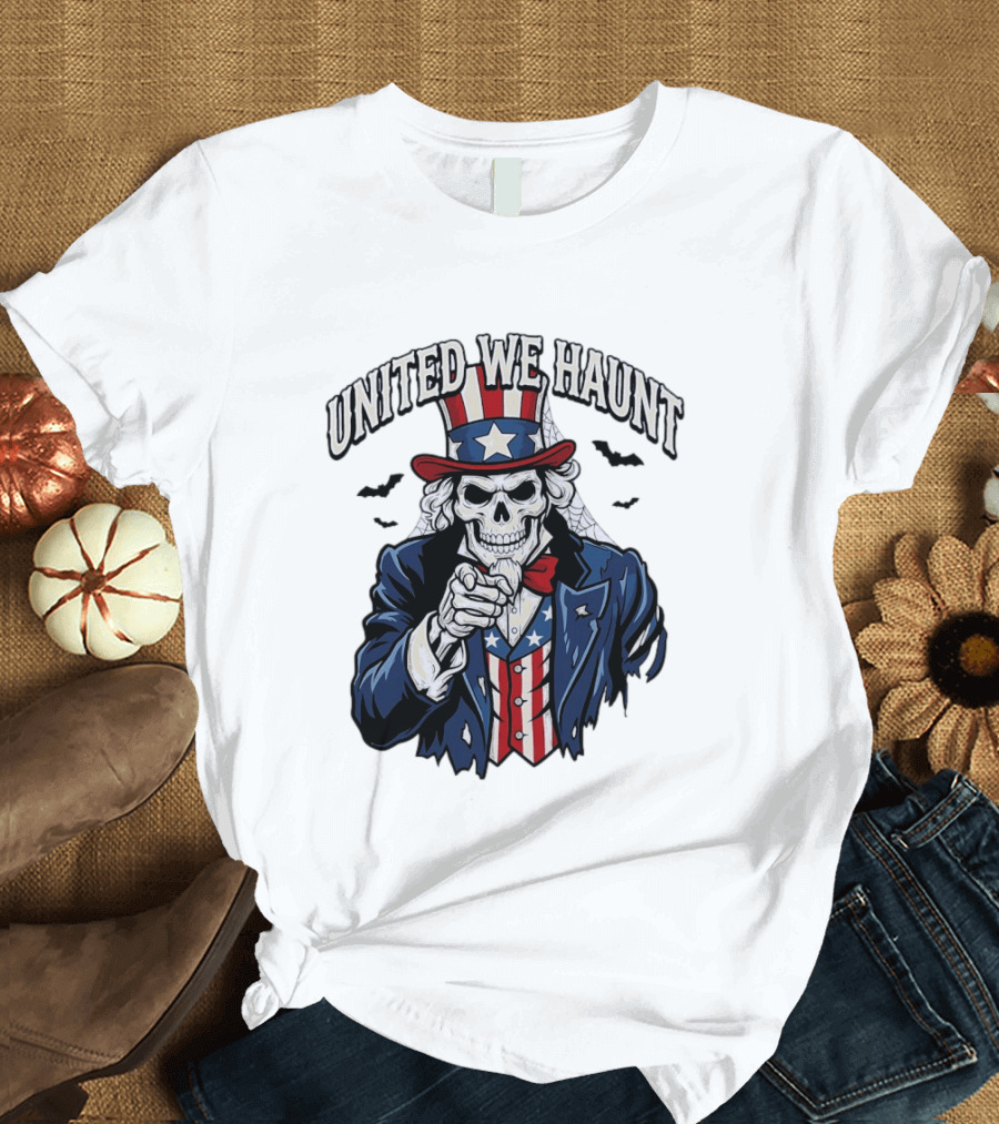 Uncle Sam Skeleton Pointing United We Haunt Halloween Bats T-Shirt