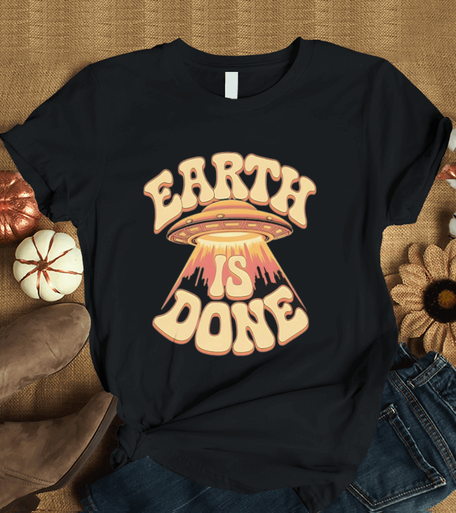 Earth Is Done UFO Spaceship Abducting City Skyline T-Shirt