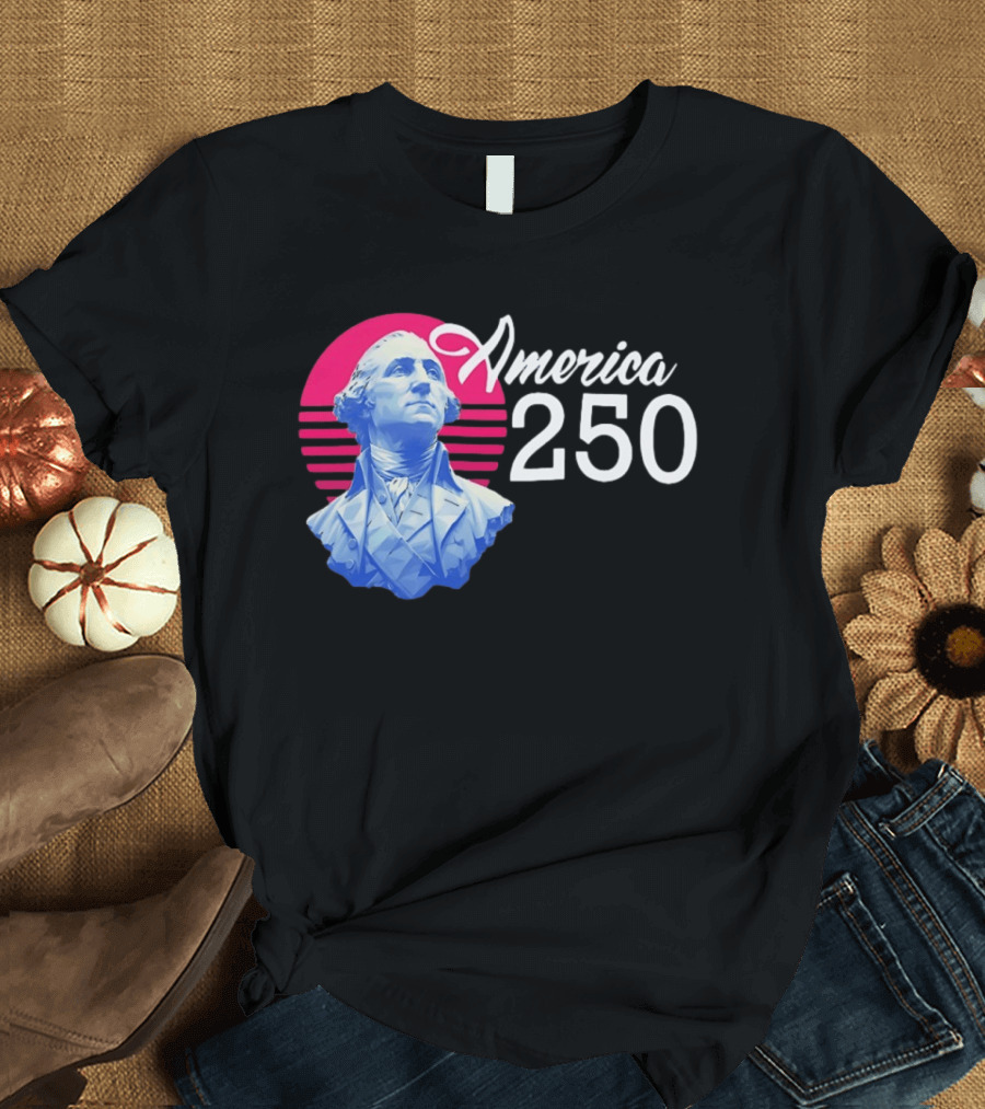 George Washington America 250 Synthwave Retro Bust T-Shirt