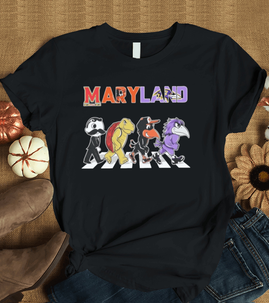 Maryland Baltimore Orioles Ravens Mascots Abbey Road Sports Characters T-Shirt