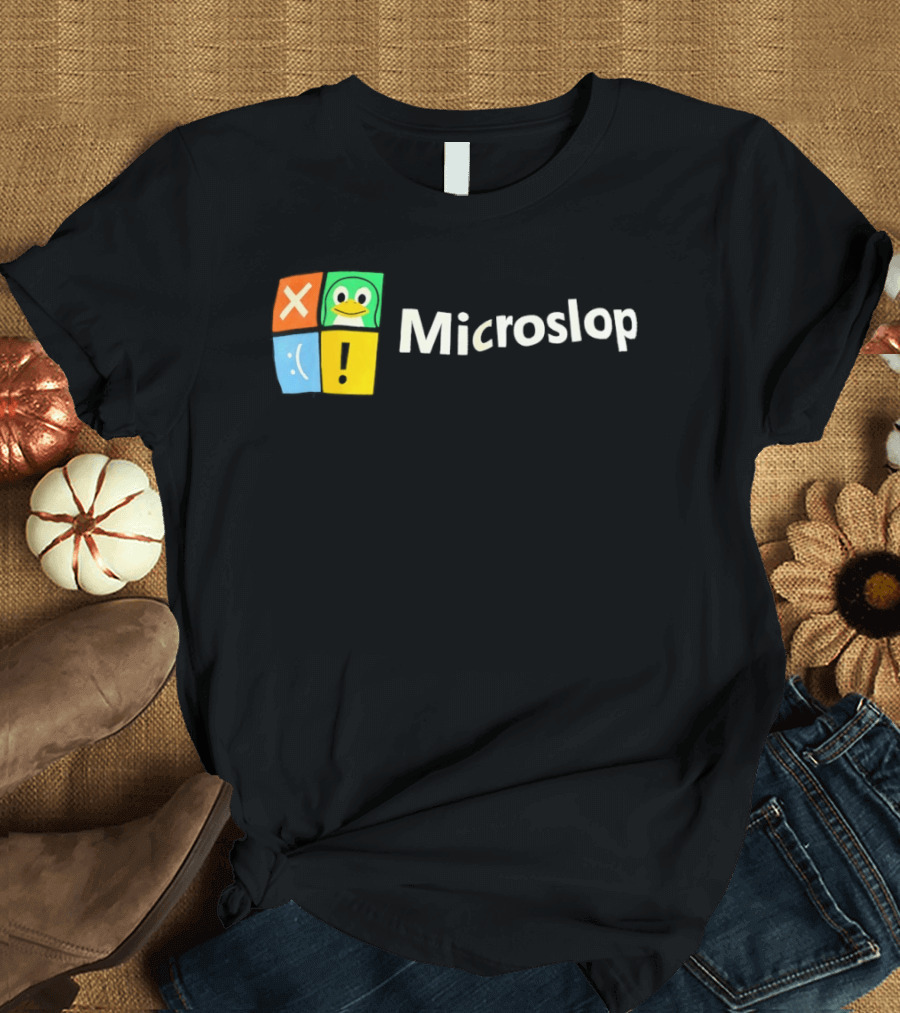 Microslop Parody Tux Penguin Windows Satire T-Shirt