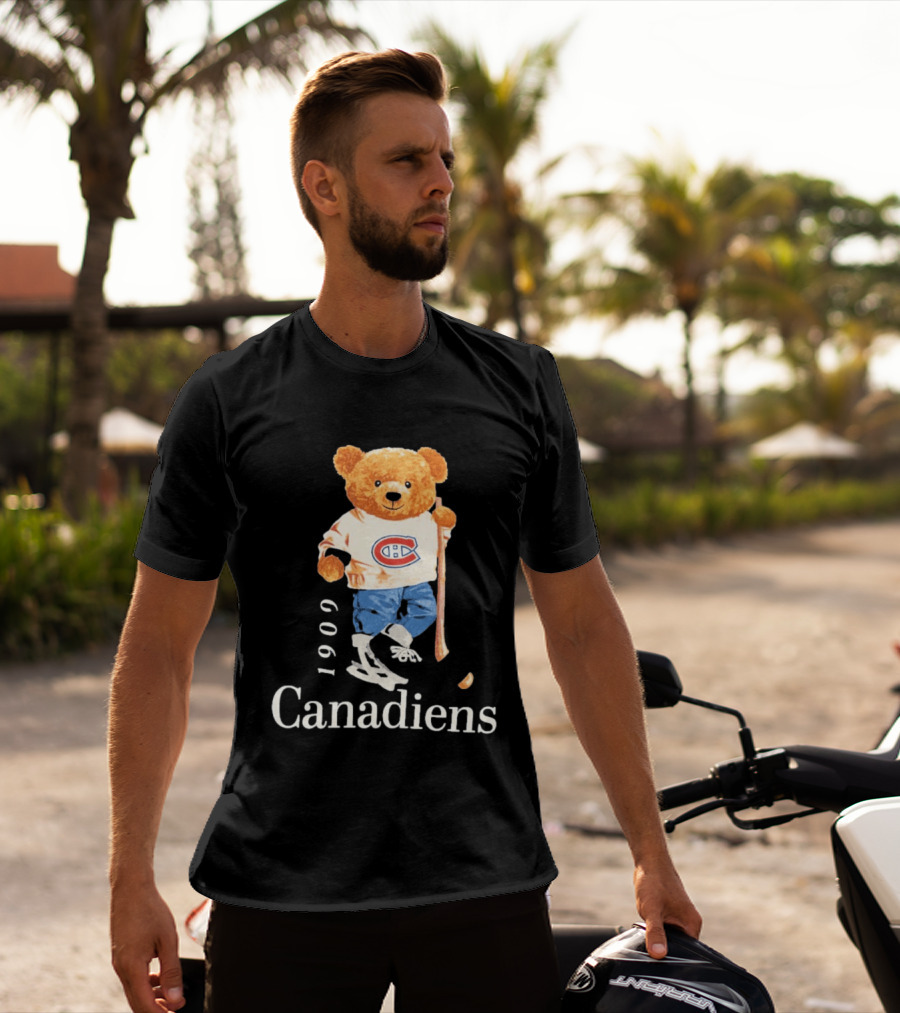 Montreal Canadiens 1909 Hockey Bear With Stick And Skates T-Shirt
