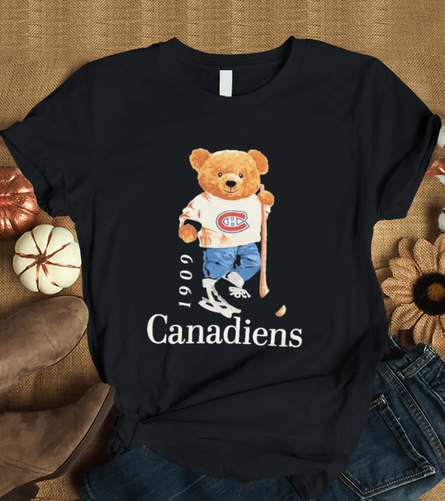 Montreal Canadiens 1909 Hockey Bear With Stick And Skates T-Shirt