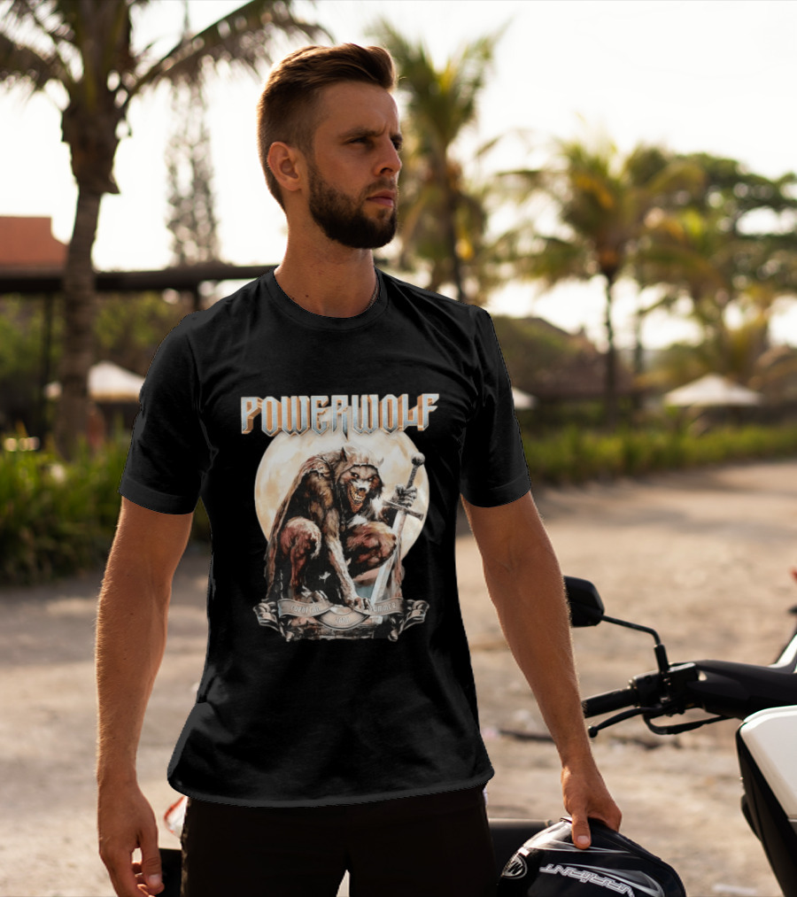 Powerwolf European Summer 2026 Heavy Metal Tour Werewolf Warrior Sword And Moon T-Shirt