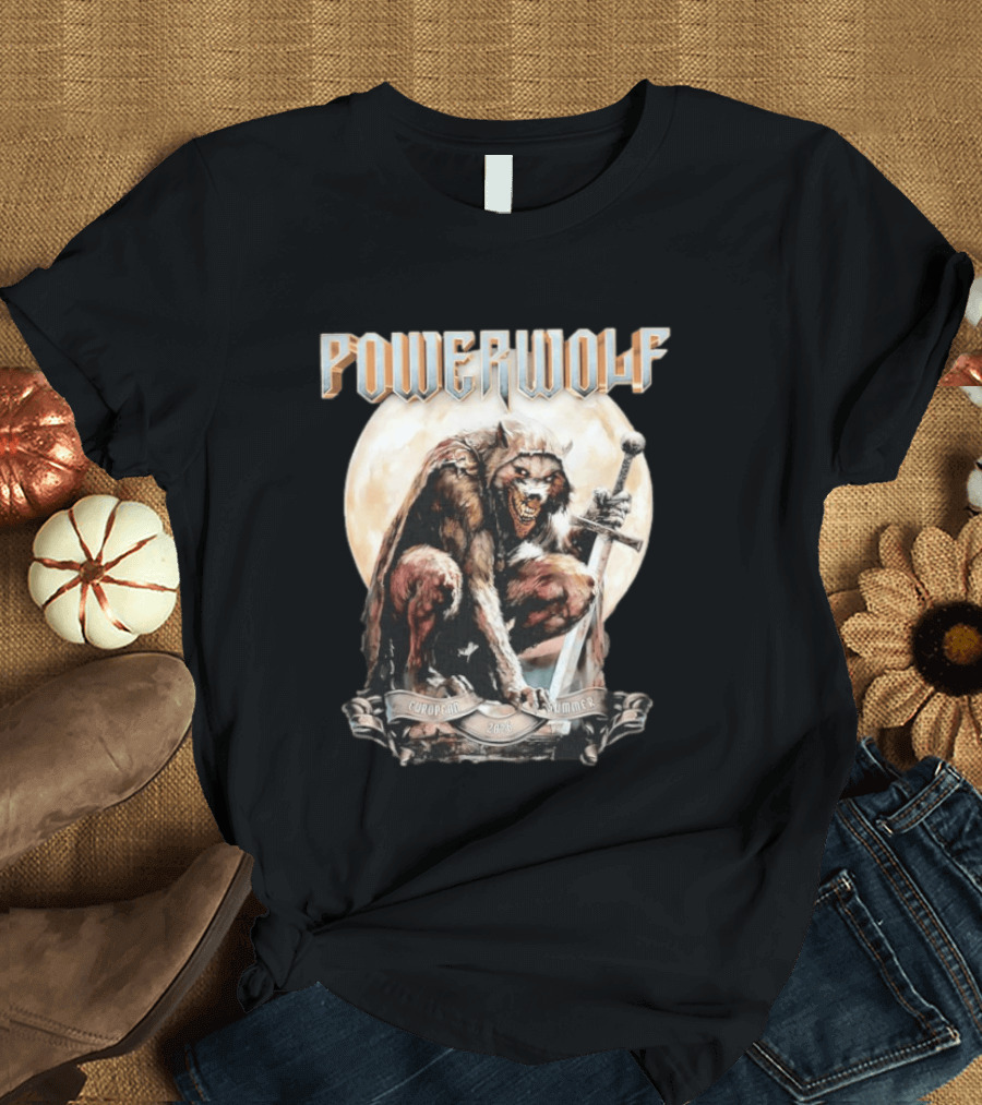 Powerwolf European Summer 2026 Heavy Metal Tour Werewolf Warrior Sword And Moon T-Shirt