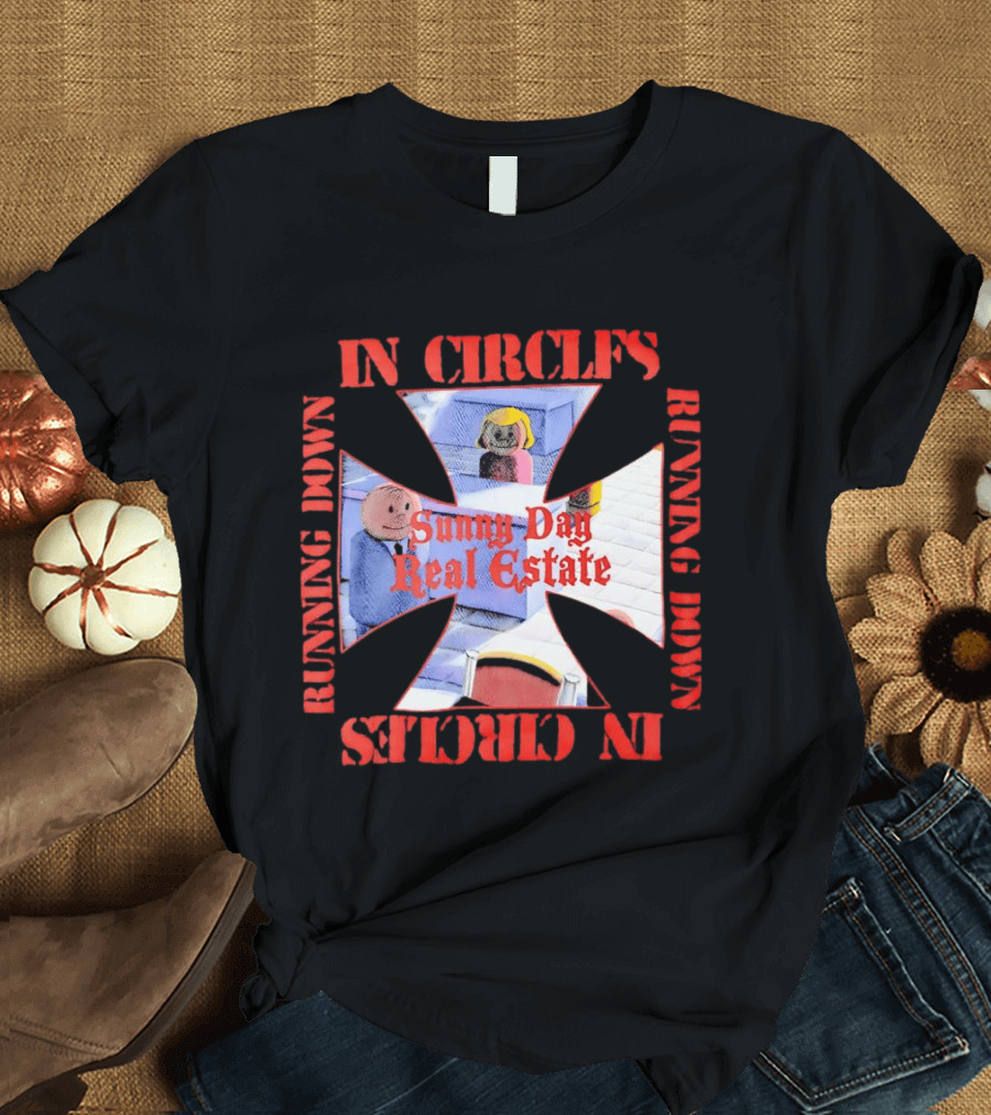 Sunny Day Real Estate In Circles Running Down Vibrant Cross Characters T-Shirt