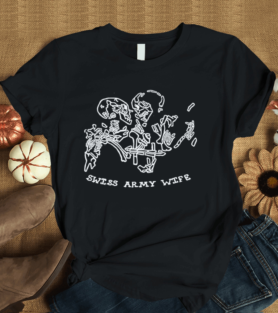 Swiss Army Wife Skeletons Kissing Romance T-Shirt