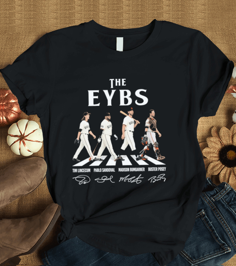 The EYBS Tim Lincicum Pablo Sandoval Madison Bumgarner Buster Posey Signatures Abbey Road SF Giants T-Shirt