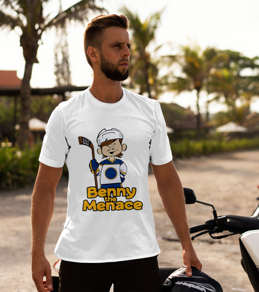 Benny The Menace Jordan Binnington St Louis Blues NHL Hockey Player Cartoon T-Shirt