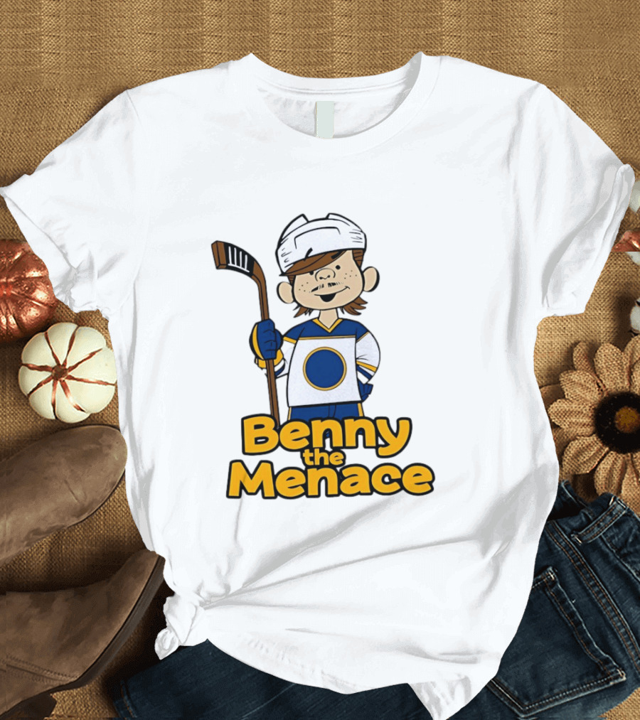 Benny The Menace Jordan Binnington St Louis Blues NHL Hockey Player Cartoon T-Shirt