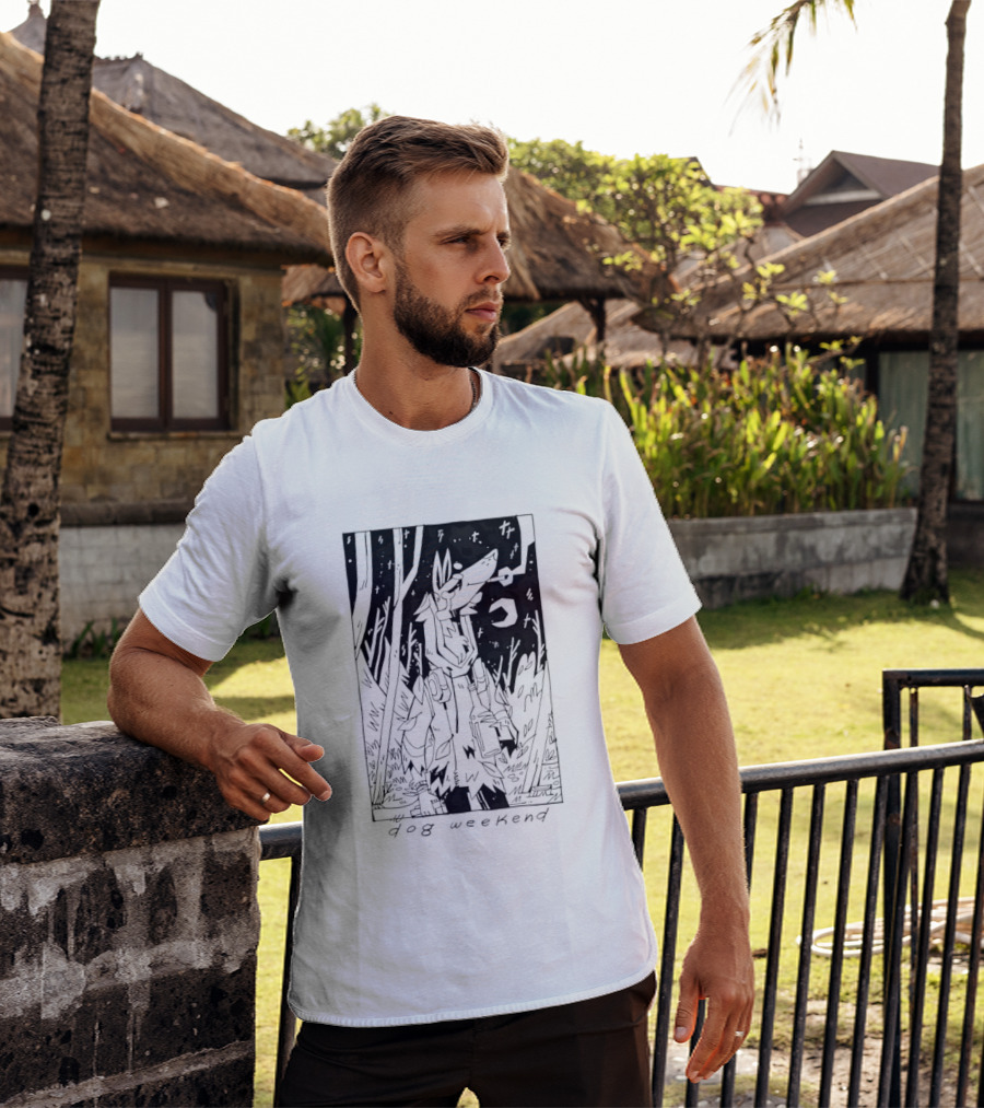Dog Woods Weekend Forest Scene With Moon And Trees T-Shirt