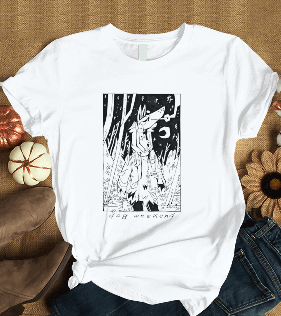 Dog Woods Weekend Forest Scene With Moon And Trees T-Shirt