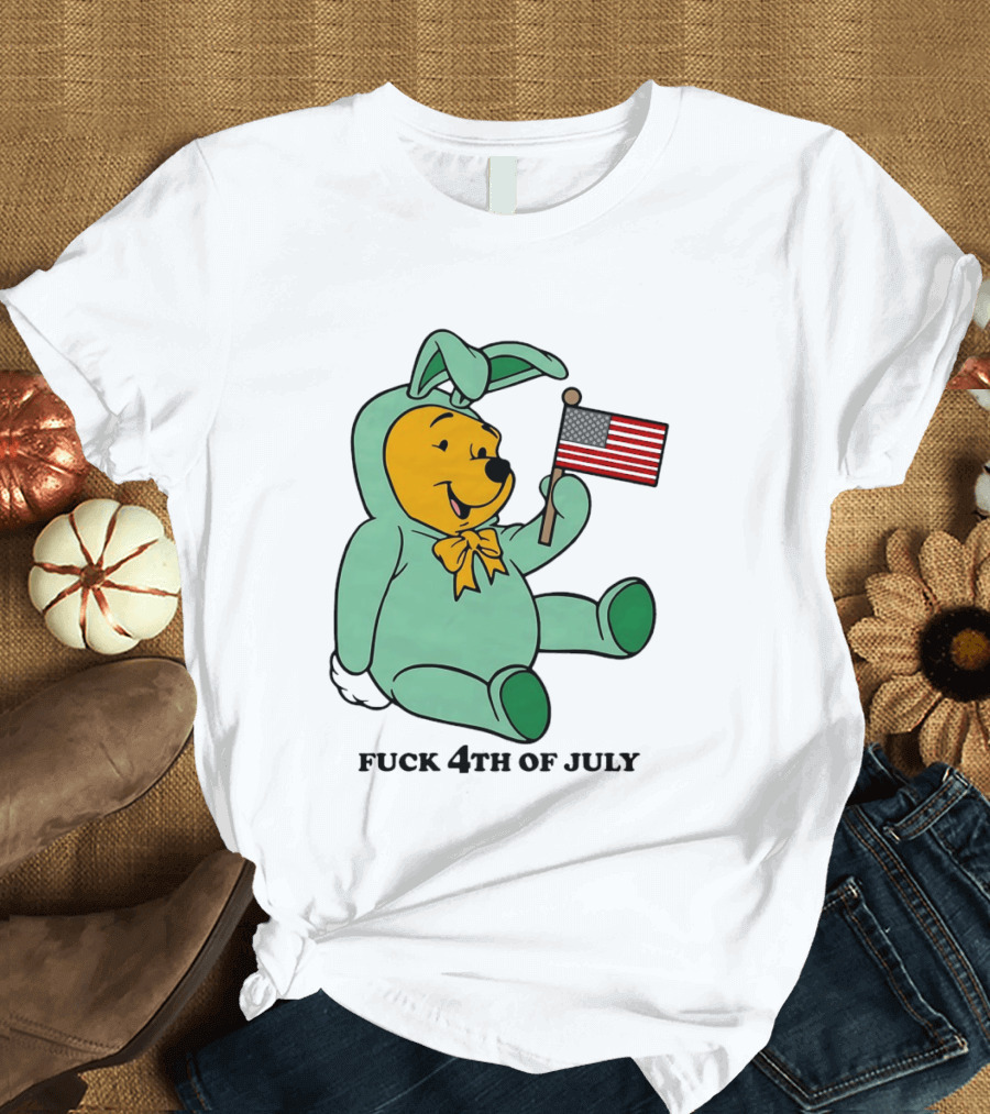 Winnie The Pooh Bunny Costume With Black American Flag And 4th Of July T-Shirt