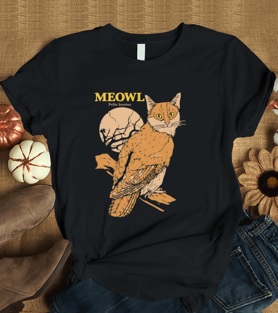 Meowl Felis Hootus Cat Owl Fusion With Moon T-Shirt