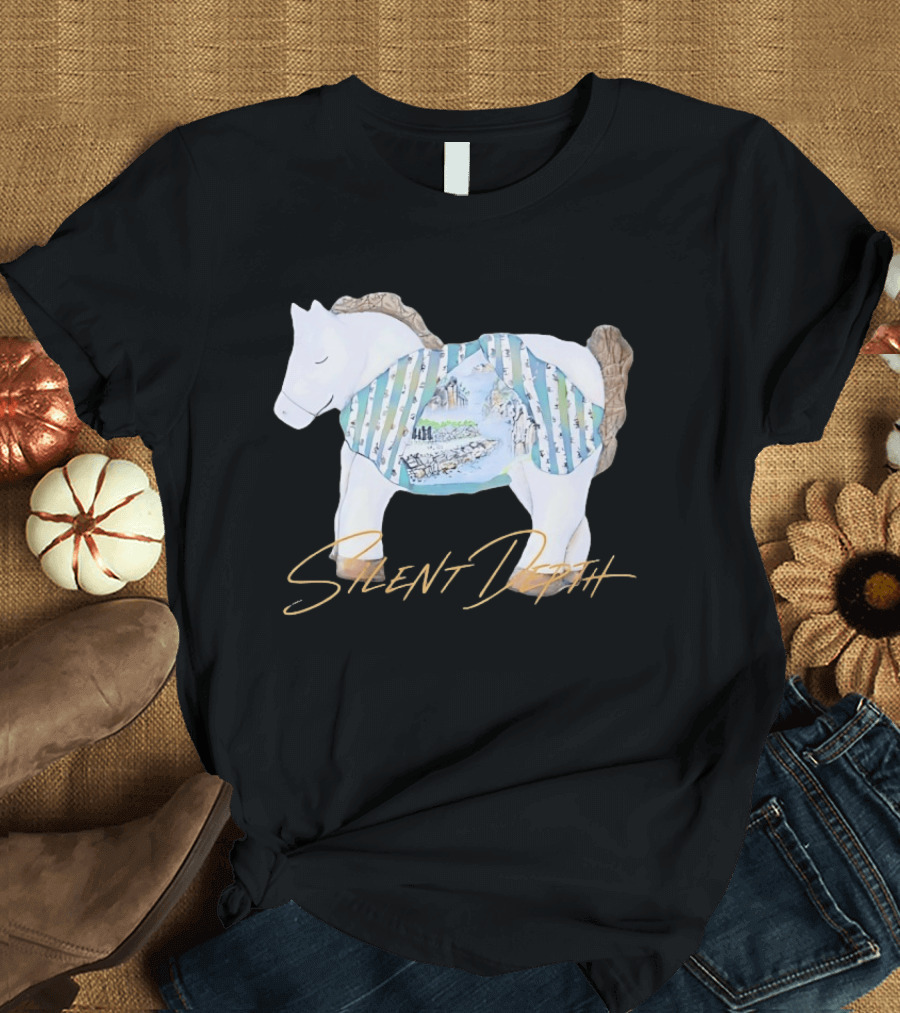 Silent Depth Horse Mountain Landscape Painted Body T-Shirt