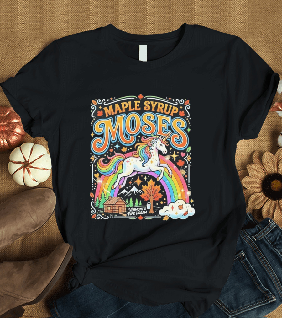 Maple Syrup Moses Rainbow Unicorn Vermont's Pipe Dream T-Shirt