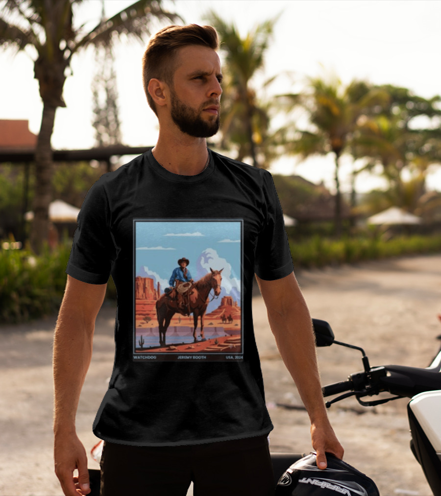 Dog Jeremy Booth USA 2020 Cowboy And Horse Desert Scene T-Shirt