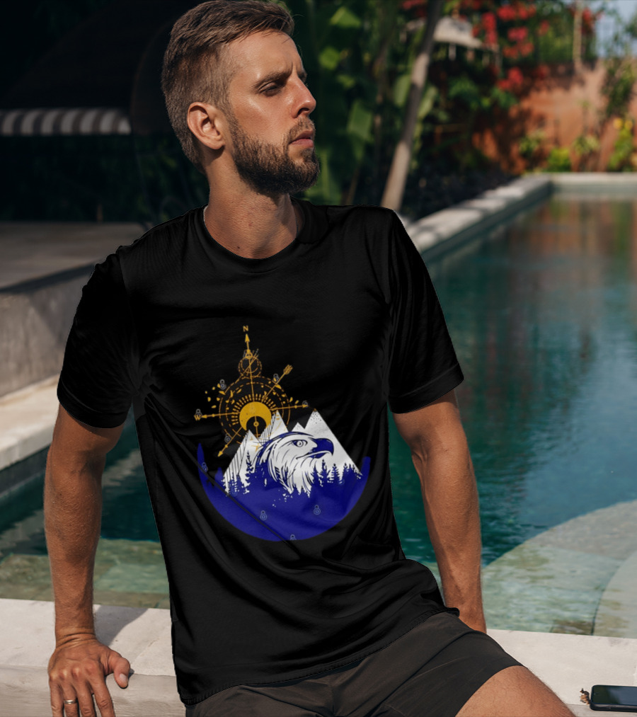 Eagle And Compass With Mountain Forest T-Shirt