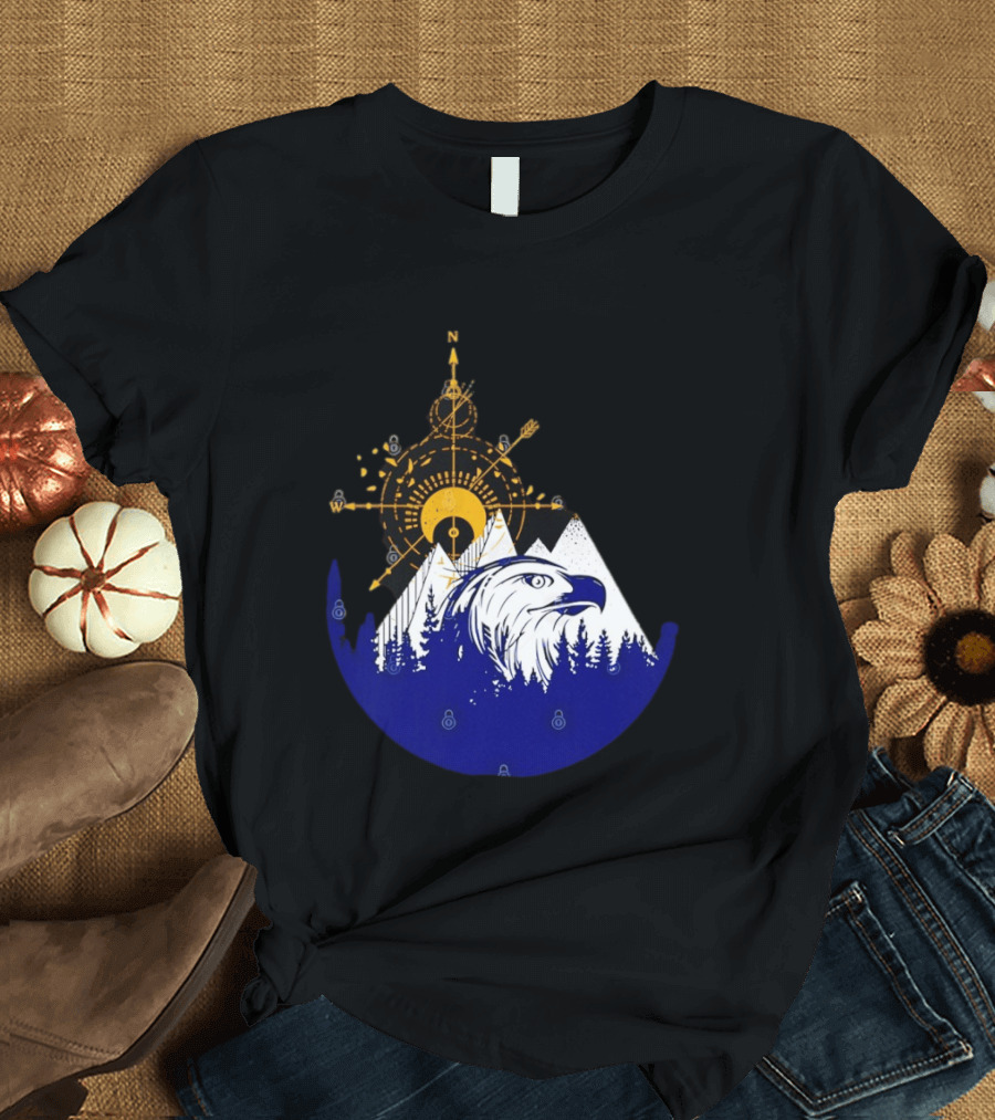 Eagle And Compass With Mountain Forest T-Shirt