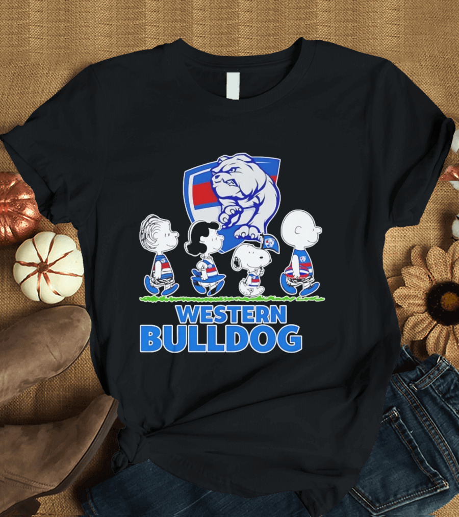 Peanuts Snoopy Charlie Brown Western Bulldogs AFL Team Lucy Schroeder T-Shirt