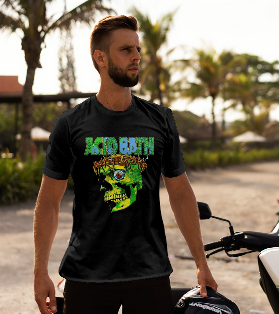 Acid Bath 2026 EU And UK Tour Green Skull Crown Of Thorns Dates Back T-Shirt