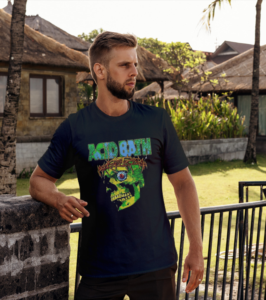 Acid Bath 2026 EU And UK Tour Green Skull Crown Of Thorns Dates Back T-Shirt