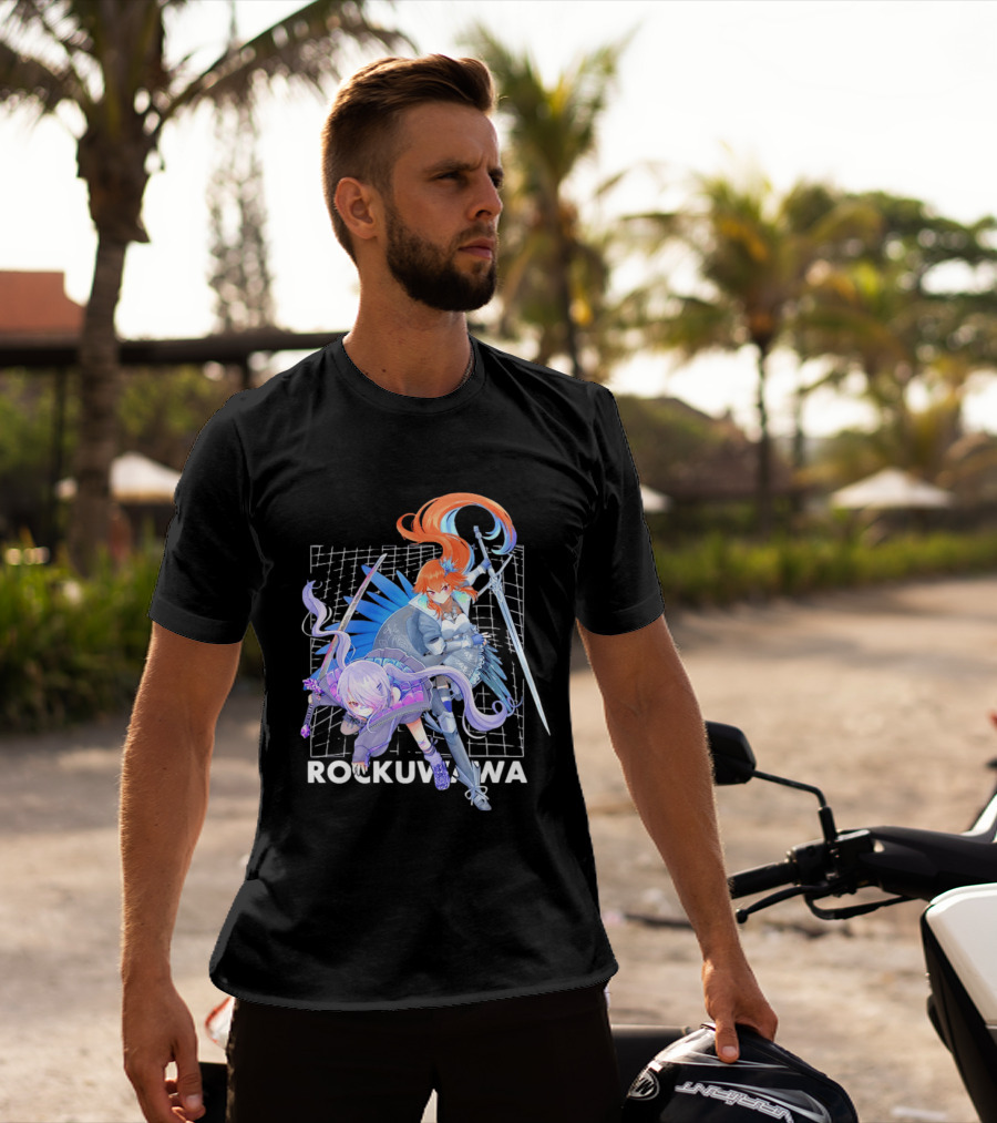 Rockuwawa Anime Warrior Girls Sword Katana Grid T-Shirt