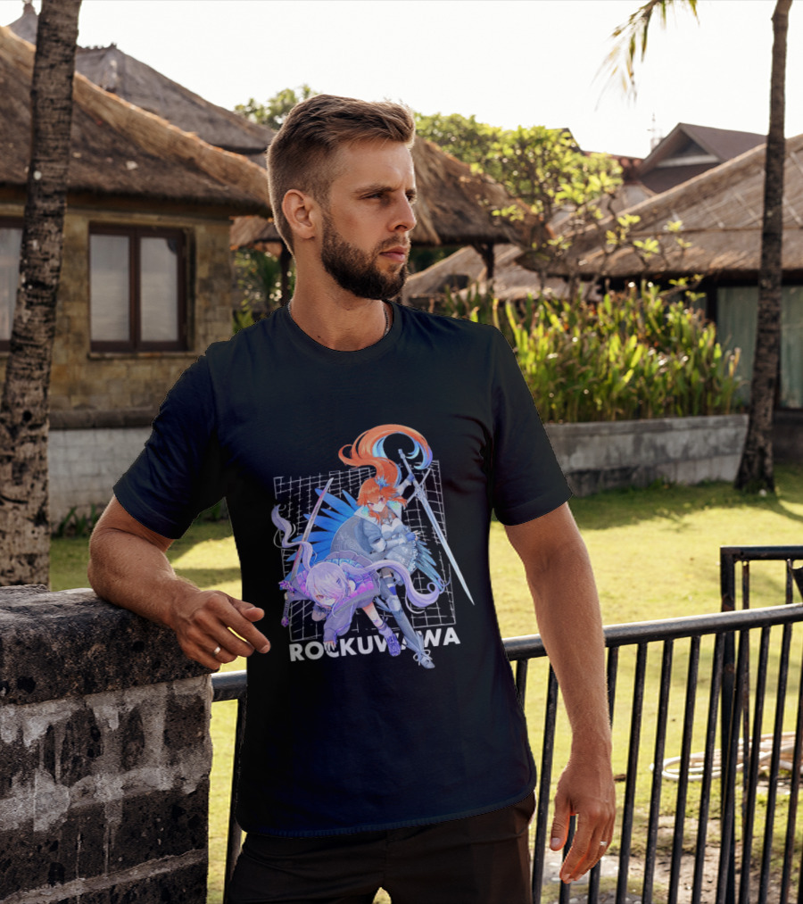 Rockuwawa Anime Warrior Girls Sword Katana Grid T-Shirt