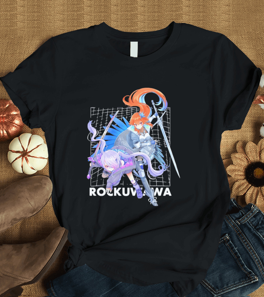 Rockuwawa Anime Warrior Girls Sword Katana Grid T-Shirt