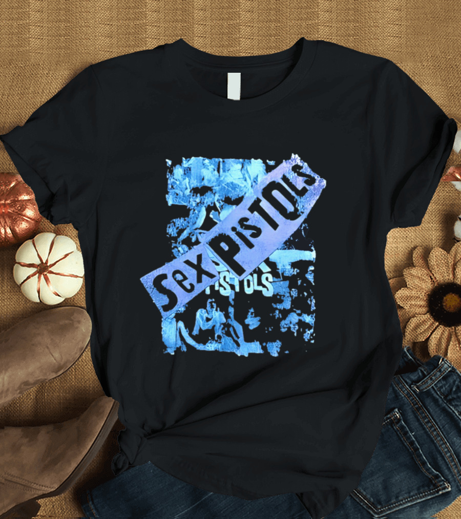 Sex Pistols Distressed Blue Photo Collage T-Shirt
