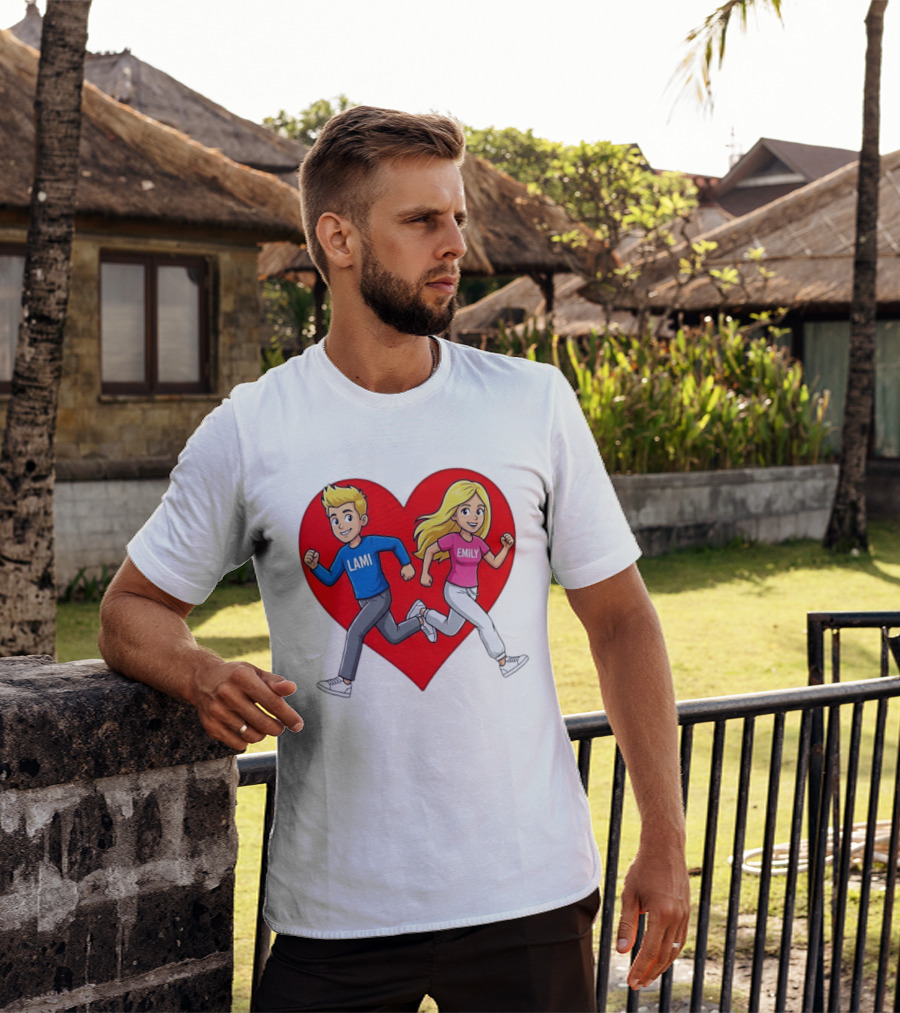 Lami And Emily Cartoon Couple Running With Heart T-Shirt