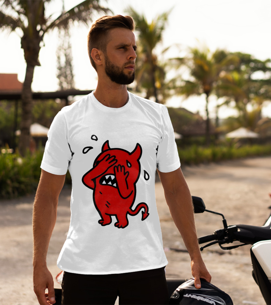 Devil Cartoon Facepalm Panicking Sweating Emoji T-Shirt