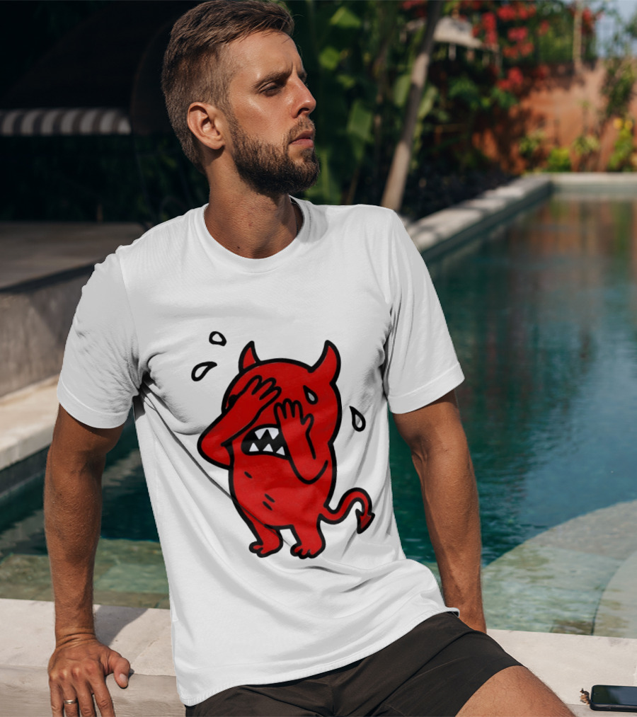 Devil Cartoon Facepalm Panicking Sweating Emoji T-Shirt