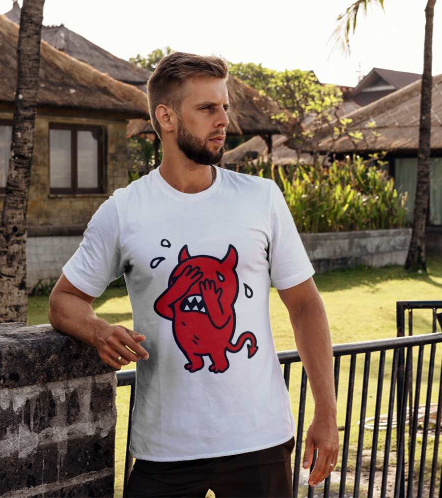 Devil Cartoon Facepalm Panicking Sweating Emoji T-Shirt