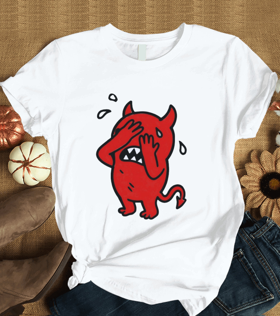 Devil Cartoon Facepalm Panicking Sweating Emoji T-Shirt