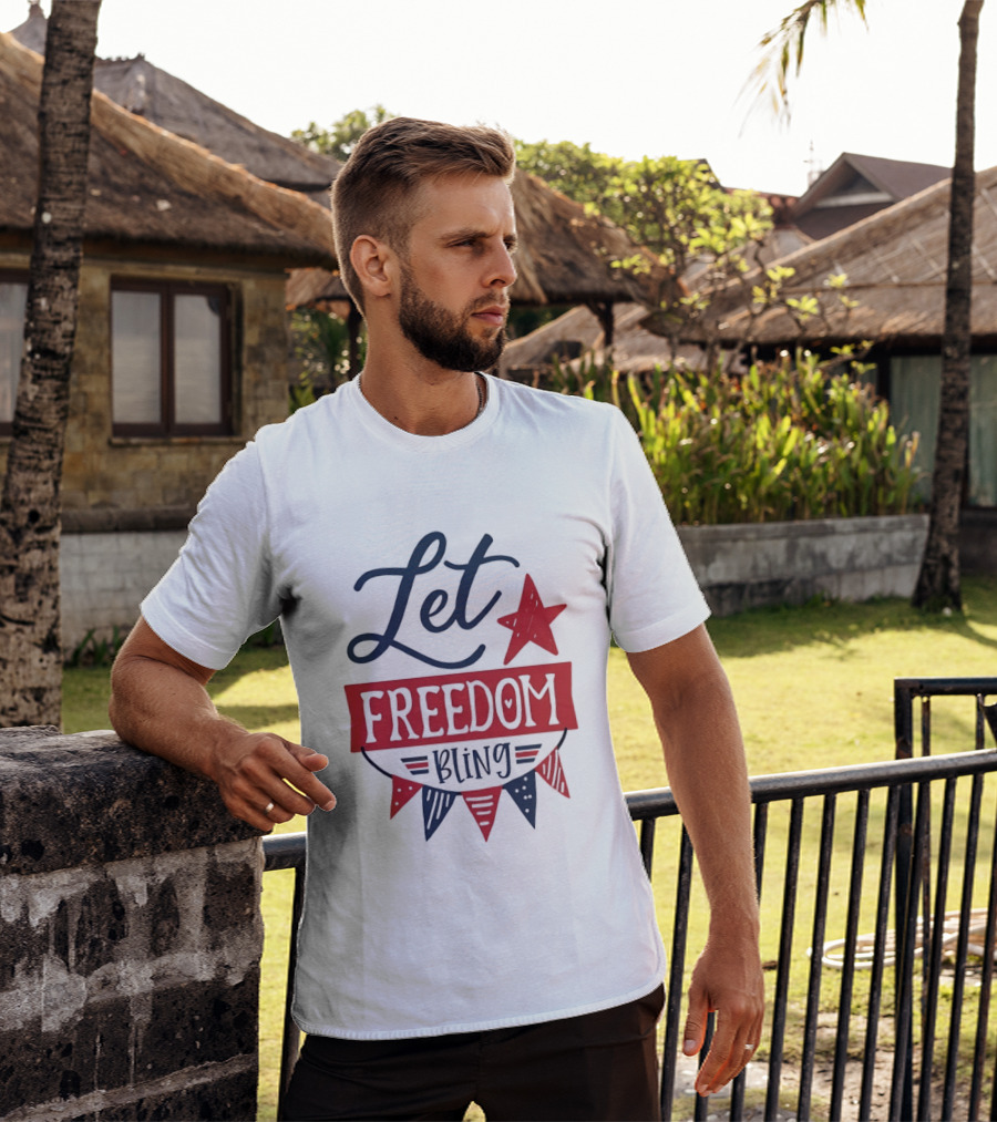 Let Freedom Bling Star Banner Fourth Of July Patriotic Americana Independence Day T-Shirt