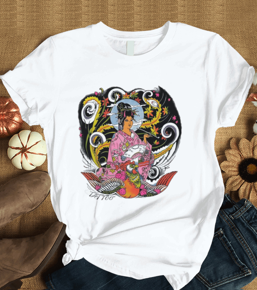Geisha Tattoo Japanese Traditional Phoenix Kimono T-Shirt
