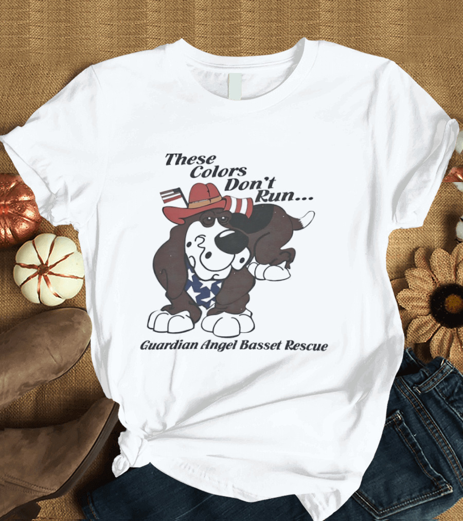 These Colors Don't Run Guardian Angel Basset Rescue Patriotic Dog Breed Cowboy Hat And Bandana T-Shirt