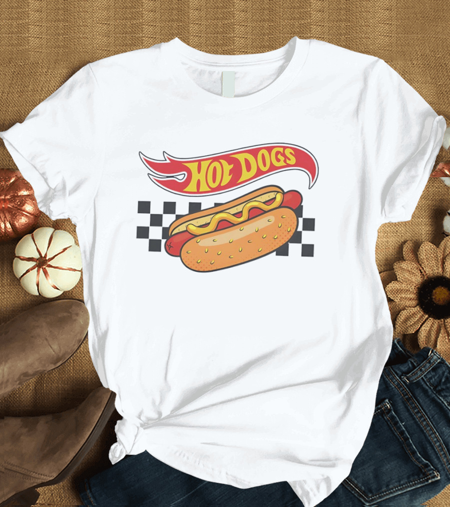 Hot Dogs Checkerboard Flame And Bun T-Shirt