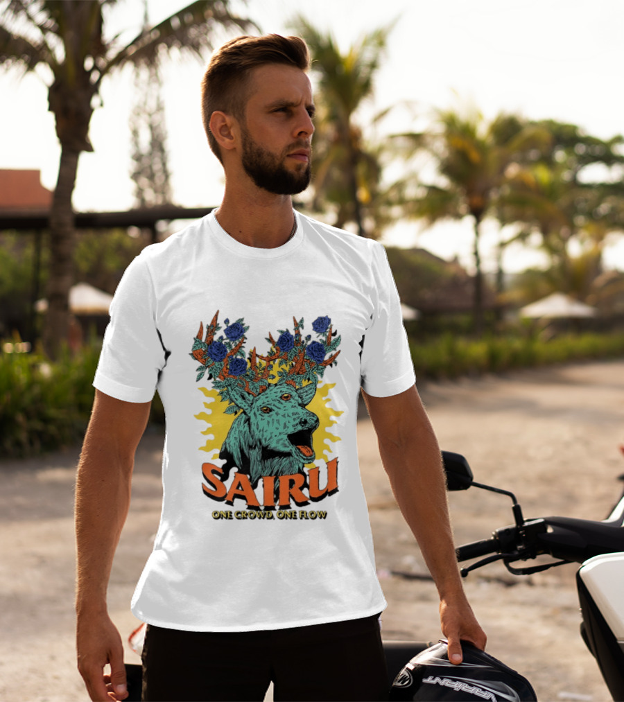 Sairu One Crowd One Flow Deer With Blue Roses Horns T-Shirt