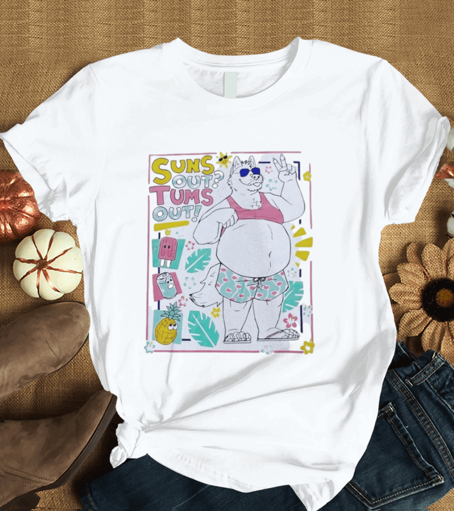 Suns Out Tums Out Husky In Sunglasses Popsicle Soda Pineapple Tropical Print T-Shirt