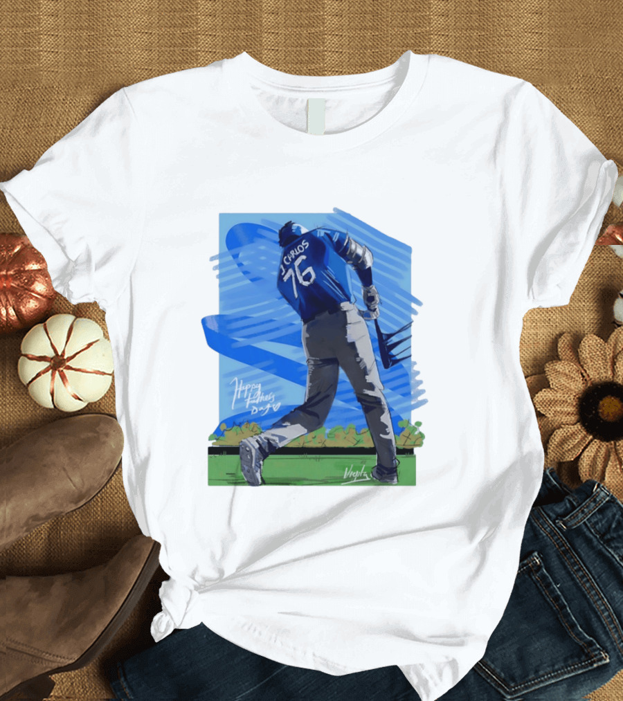 Carlos 76 Happy Fathers Day Baseball Player Sports T-Shirt