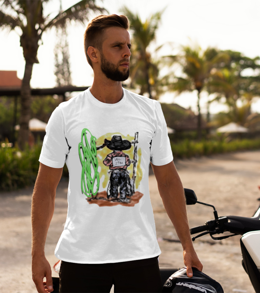 Vnere 2766 Cowboy Vintage Western Art With Hat And Fence T-Shirt